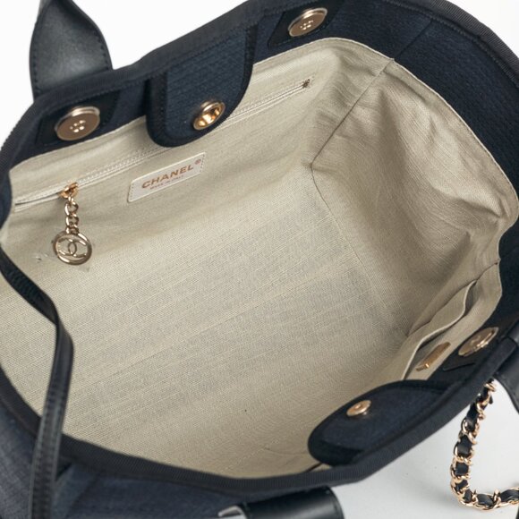 Chanel Small Deauville Black Canvas Logo Shopping Bag - Picture 13 of 16